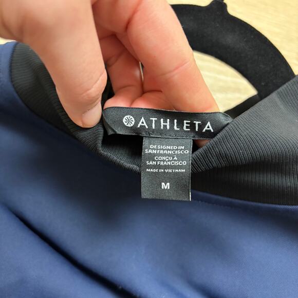 Athleta Mock Neck Long Sleeve Women’s M Color Navy/Black - Picture 5 of 6